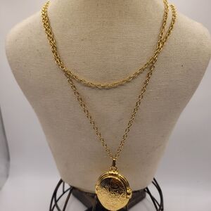 Vintage Folding Locket Pendant Necklace Gold Tone